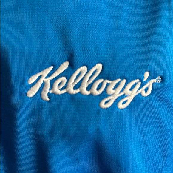 Kelloggs Cereal Men Medium M Olympic Blue Dri-Wick Poly Knit Polo Logo Shirt NWT - Picture 3 of 5